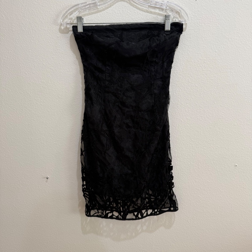 AllSaints Black Strapless Textured Lace Mini Dress Size US 2 UK 6 EU 34